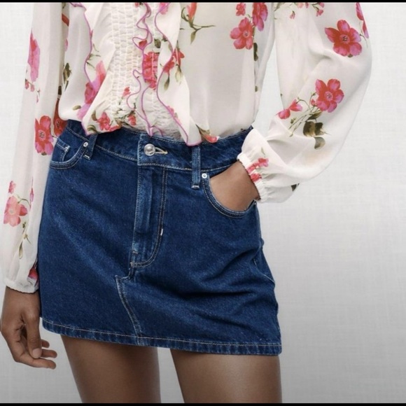 NWT ZARA Premium Denim Mini Skirt Sz S Blue Country Concert - Picture 1 of 7